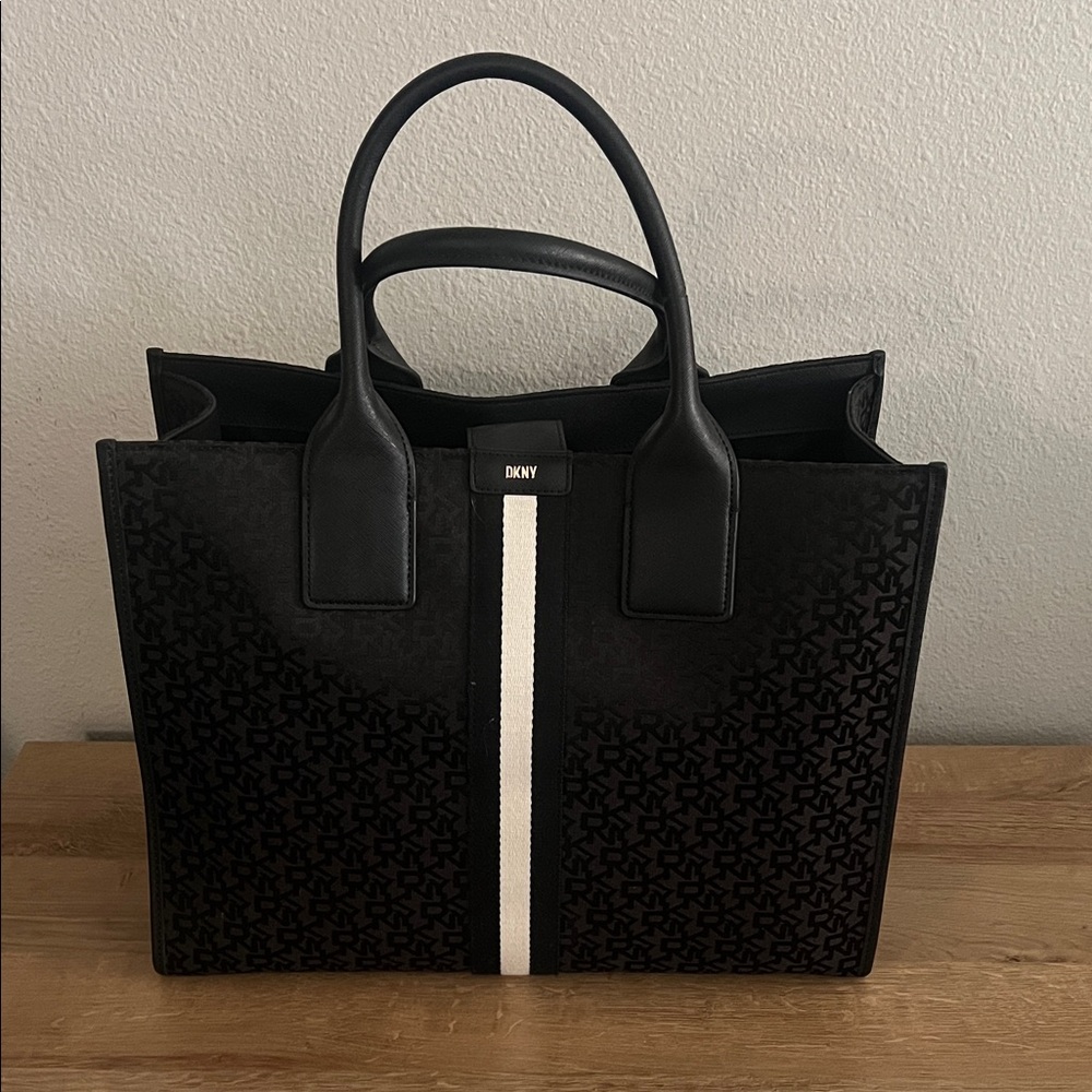 DKNY Black Tote with White Stripe